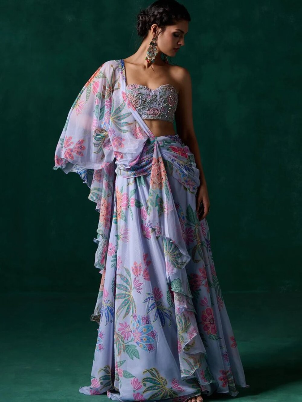 Lashkaraa's floral ruffle lehanga sari